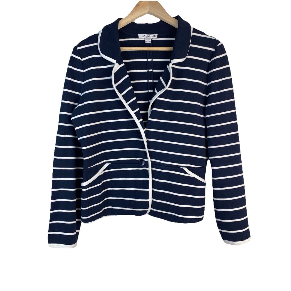 Pendleton Petite Women's PL Blue White Striped Nautical Jacket